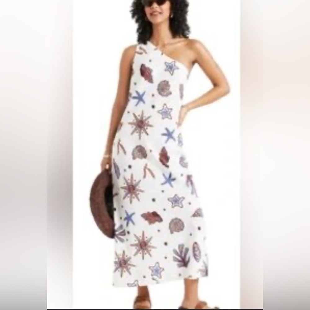 NWT C&C California Women’s Small Ivory Linen One Shoulder Seashell Maxi Dress S - Picture 6 of 16